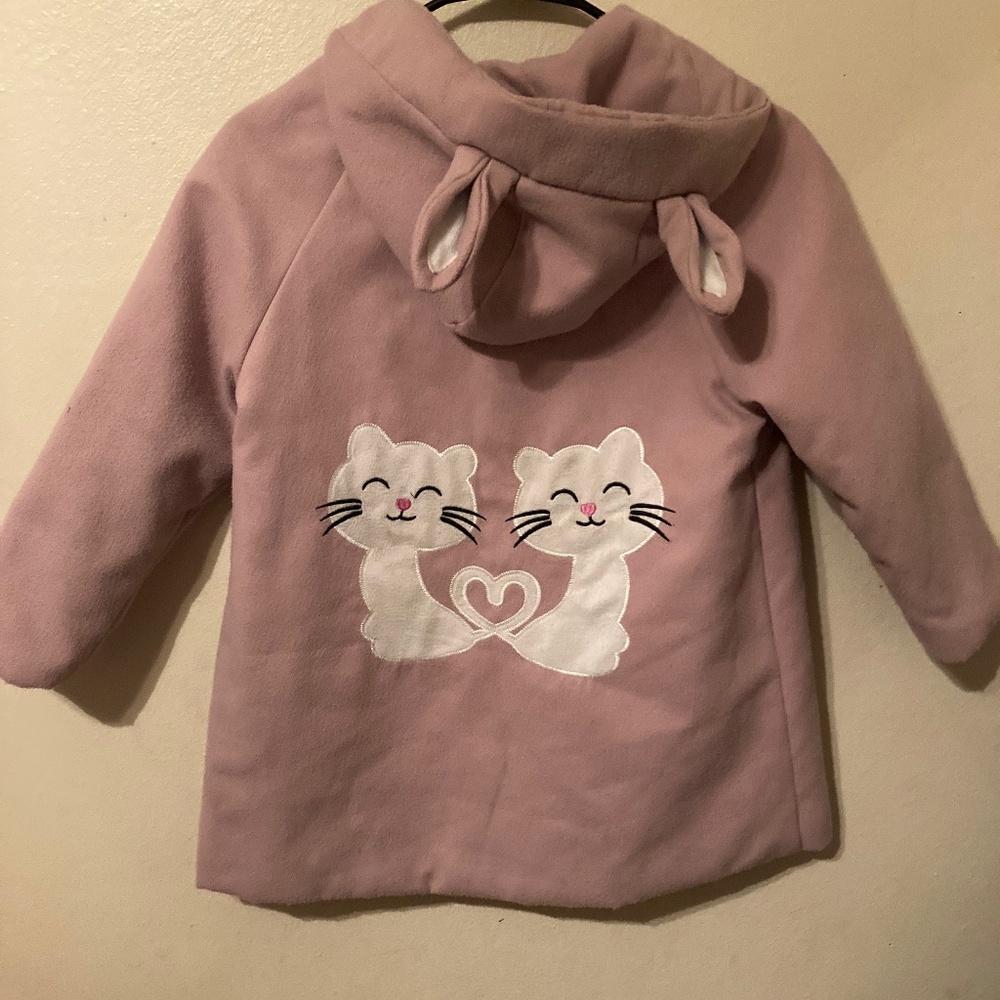 Embroidered Love Cats Heart Pink Jacket Coat hood